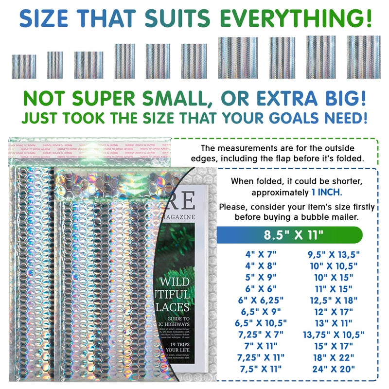 Amiff Holographic Bubble Mailers, 5 x 9 Inches. Pack of 25 Metallic Bubble Envelope. Opaque Glitter Padded Envelopes for Gifts. Waterproof Mailing Envelopes. Self-Seal Metallic Mailers - Image 4